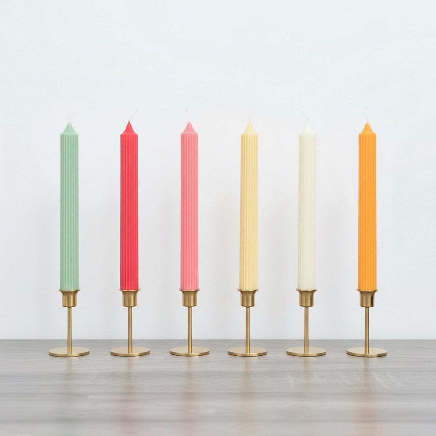 Ribbed Colourful Candlesticks - Soy Wax Taper Candles - Dinner Candles