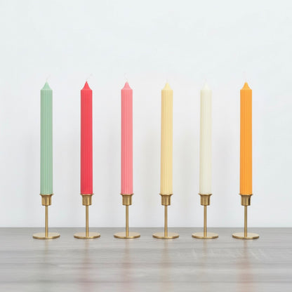 Ribbed Colourful Candlesticks - Soy Wax Taper Candles - Dinner Candles