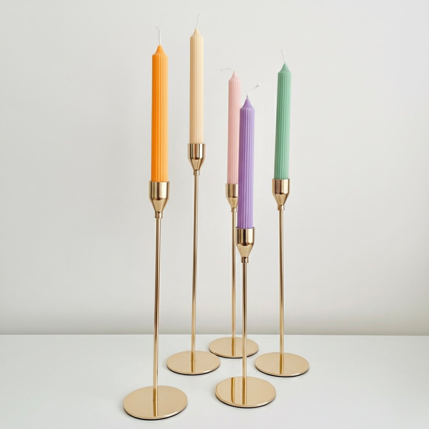 Ribbed Colourful Candlesticks - Soy Wax Taper Candles - Dinner Candles