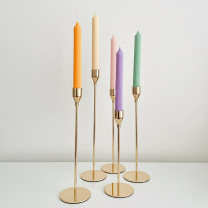 Ribbed Colourful Candlesticks - Soy Wax Taper Candles - Dinner Candles