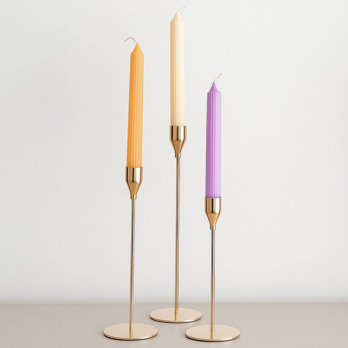 Ribbed Colourful Candlesticks - Soy Wax Taper Candles - Dinner Candles