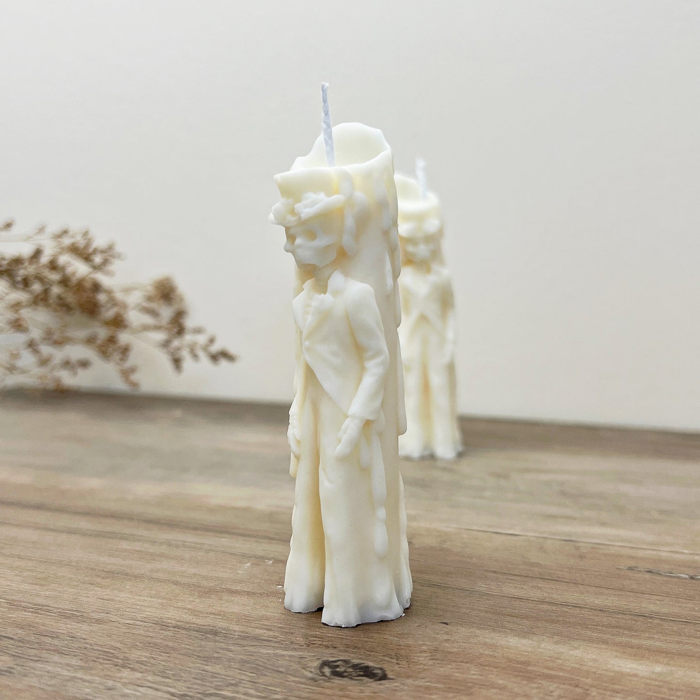 Mini Skeleton Candle - White Halloween Candlestick - Halloween Decorations