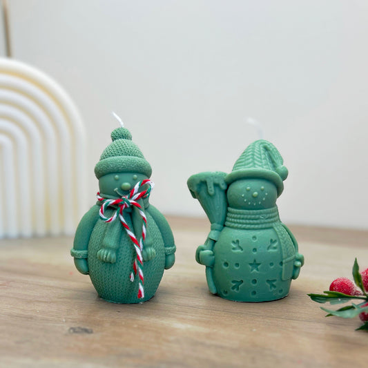 Green Christmas Snowman Candle - Festive Snowman Shaped Christmas Candles