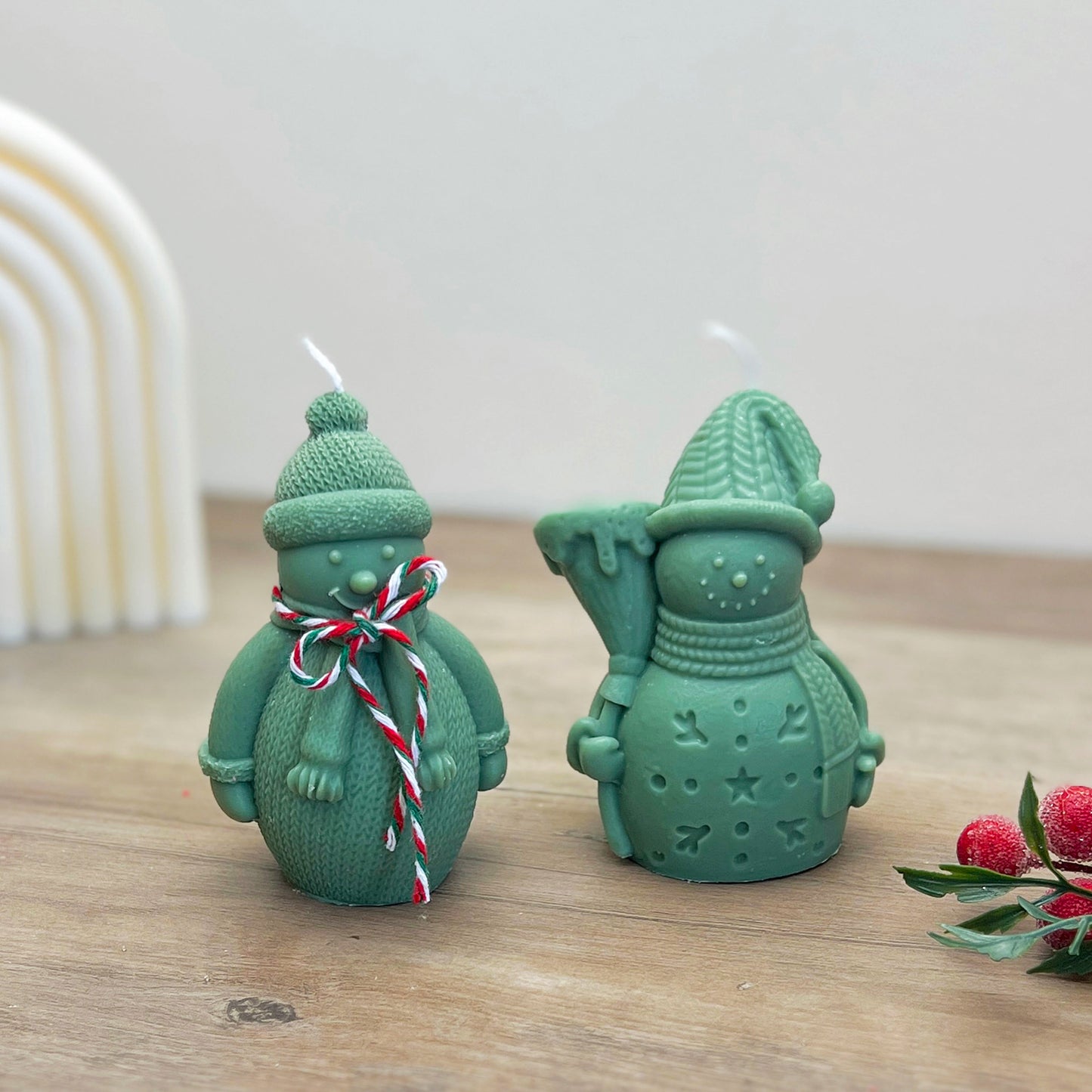 Green Christmas Snowman Candle - Festive Snowman Shaped Christmas Candles