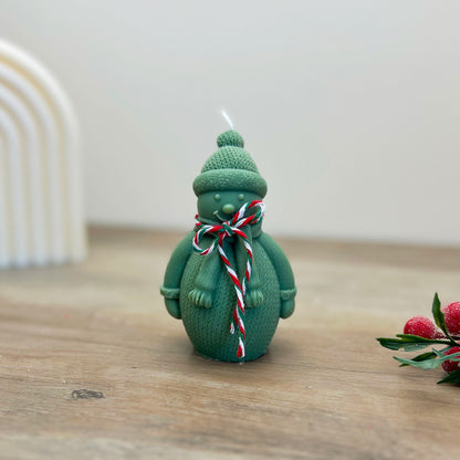 Green Christmas Snowman Candle - Festive Snowman Shaped Christmas Candles