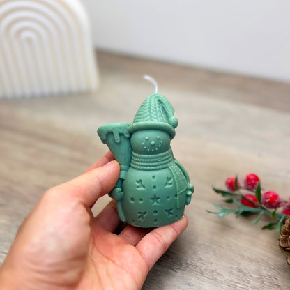 Green Christmas Snowman Candle - Festive Snowman Shaped Christmas Candles