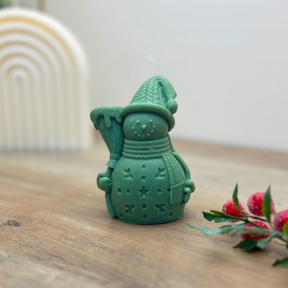 Green Christmas Snowman Candle - Festive Snowman Shaped Christmas Candles