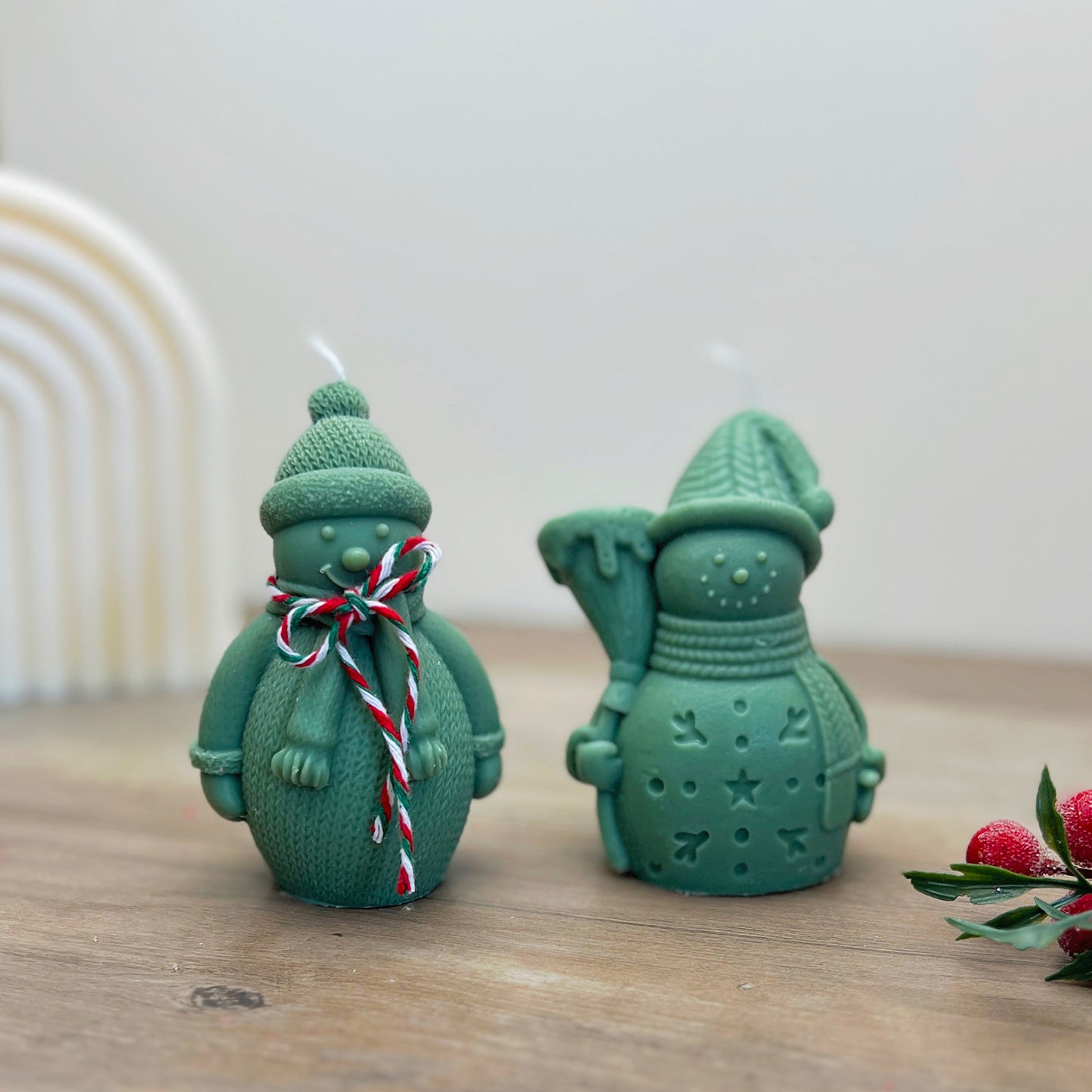 Green Christmas Snowman Candle - Festive Snowman Shaped Christmas Candles