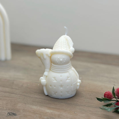 White Christmas Snowman Candle - Festive Christmas Decoration Candles