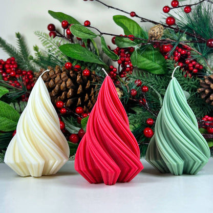 Swirly Christmas Tree Candle - Christmas Tree Decoration - Xmas Trees