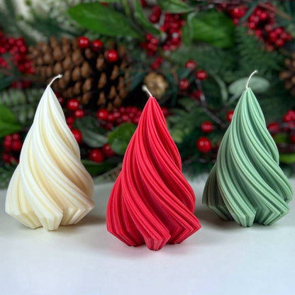 Swirly Christmas Tree Candle - Christmas Tree Decoration - Xmas Trees