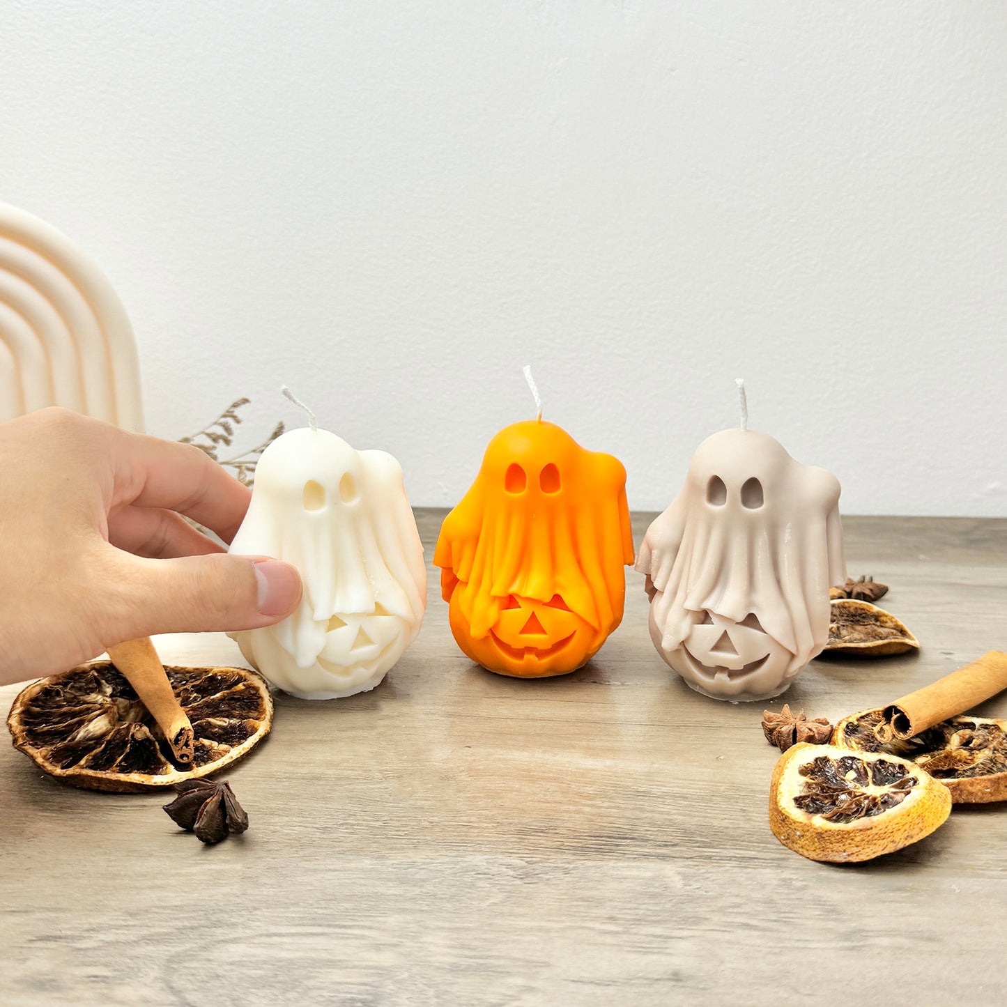 Colourful Ghost and Pumpkin Halloween Candle - Spooky Halloween Decor