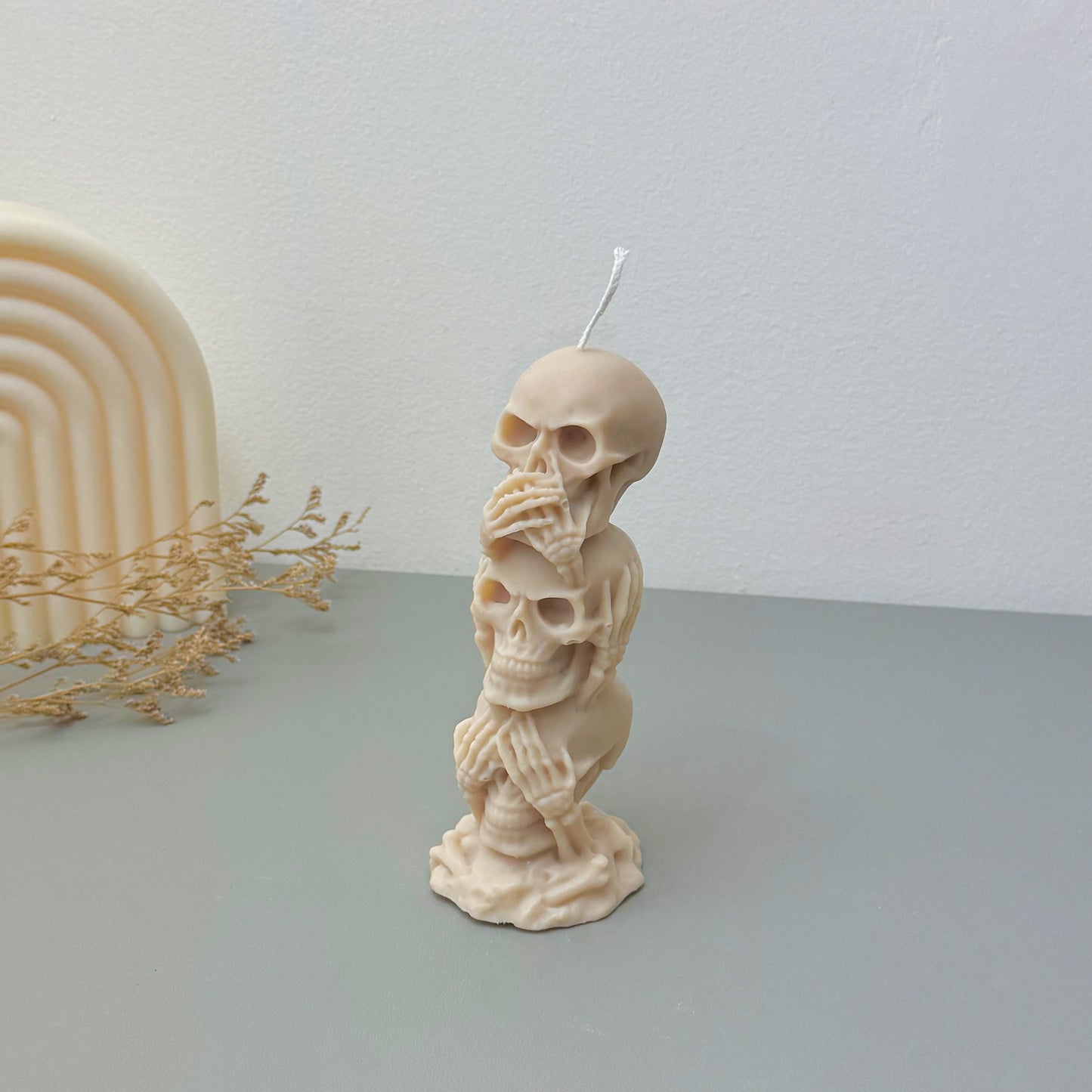 Stacked Skull Pillar Candles - White Skeleton Halloween Decoration Candle