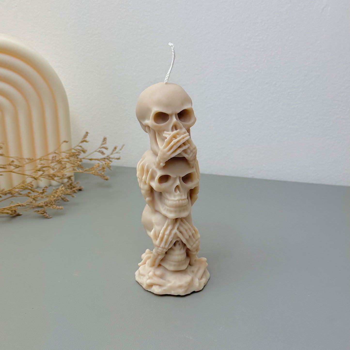 Stacked Skull Pillar Candles - White Skeleton Halloween Decoration Candle