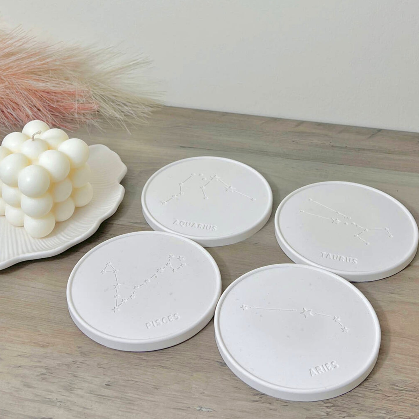 Personalised Coasters with Zodiac Sign and Soy Wax Bubble Cube Candle Gifts