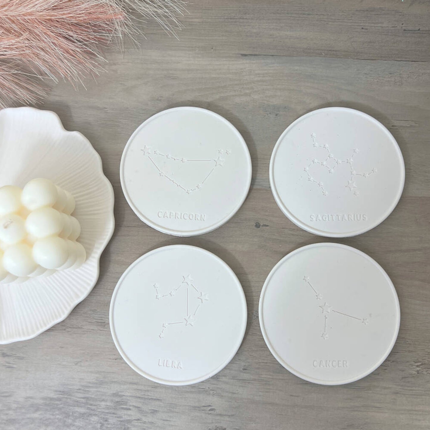 Personalised Coasters with Zodiac Sign and Soy Wax Bubble Cube Candle Gifts