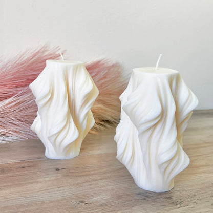 Swirly Sculptural Soy Candle - Wavy Pillar Candles - Minimalist Home Decor Gifts