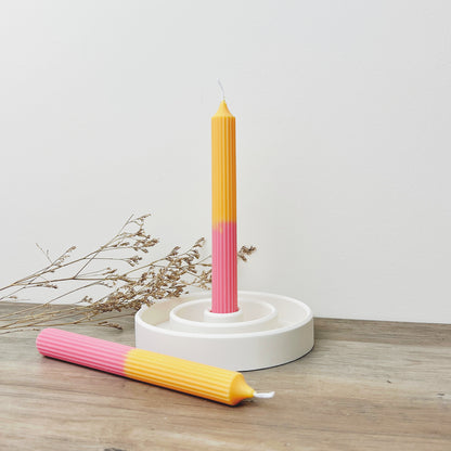 Ombre Two Tone Orange and Pink Dinner Candle - Ridged Taper Candle - Candlesticks