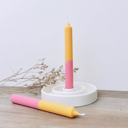 Ombre Two Tone Orange and Pink Dinner Candle - Ridged Taper Candle - Candlesticks