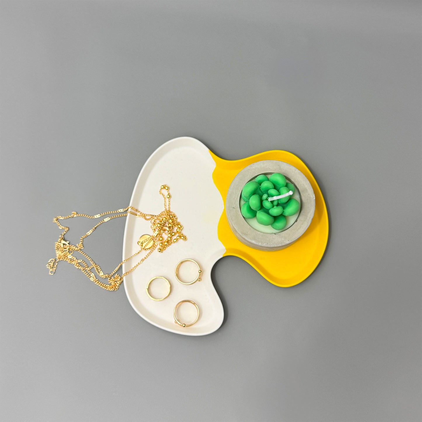 Two Tone Yellow & White Trinket Tray – Modern Decorative Jewellery Tray & Display Tray