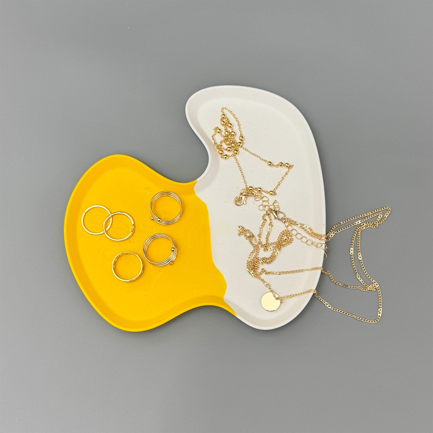 Two Tone Yellow & White Trinket Tray – Modern Decorative Jewellery Tray & Display Tray