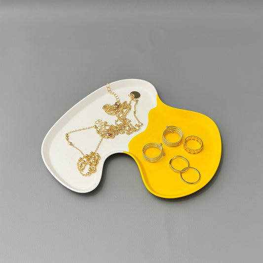 Two Tone Yellow & White Trinket Tray – Modern Decorative Jewellery Tray & Display Tray