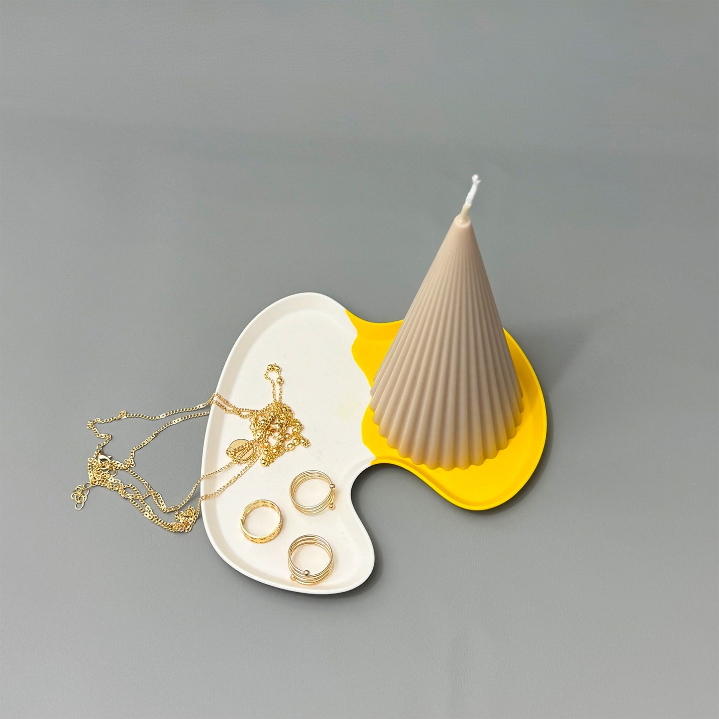 Two Tone Yellow & White Trinket Tray – Modern Decorative Jewellery Tray & Display Tray
