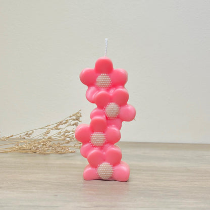 Pink Flower Pillar Candle - Pink Daisy Floral Dinner Candles