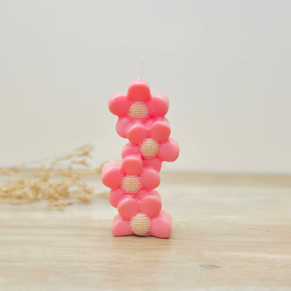 Pink Flower Pillar Candle - Pink Daisy Floral Dinner Candles