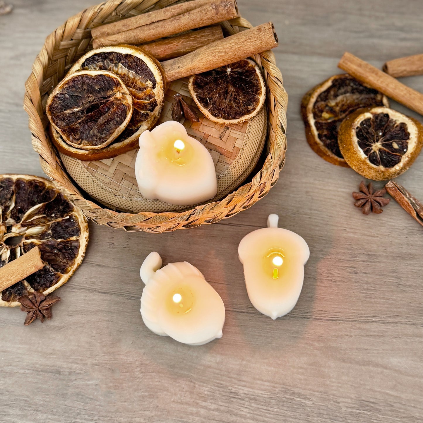 White Acorn Tea Light Candle Set of 3 - White Autumn Acorn Tealight - Autumn Candles