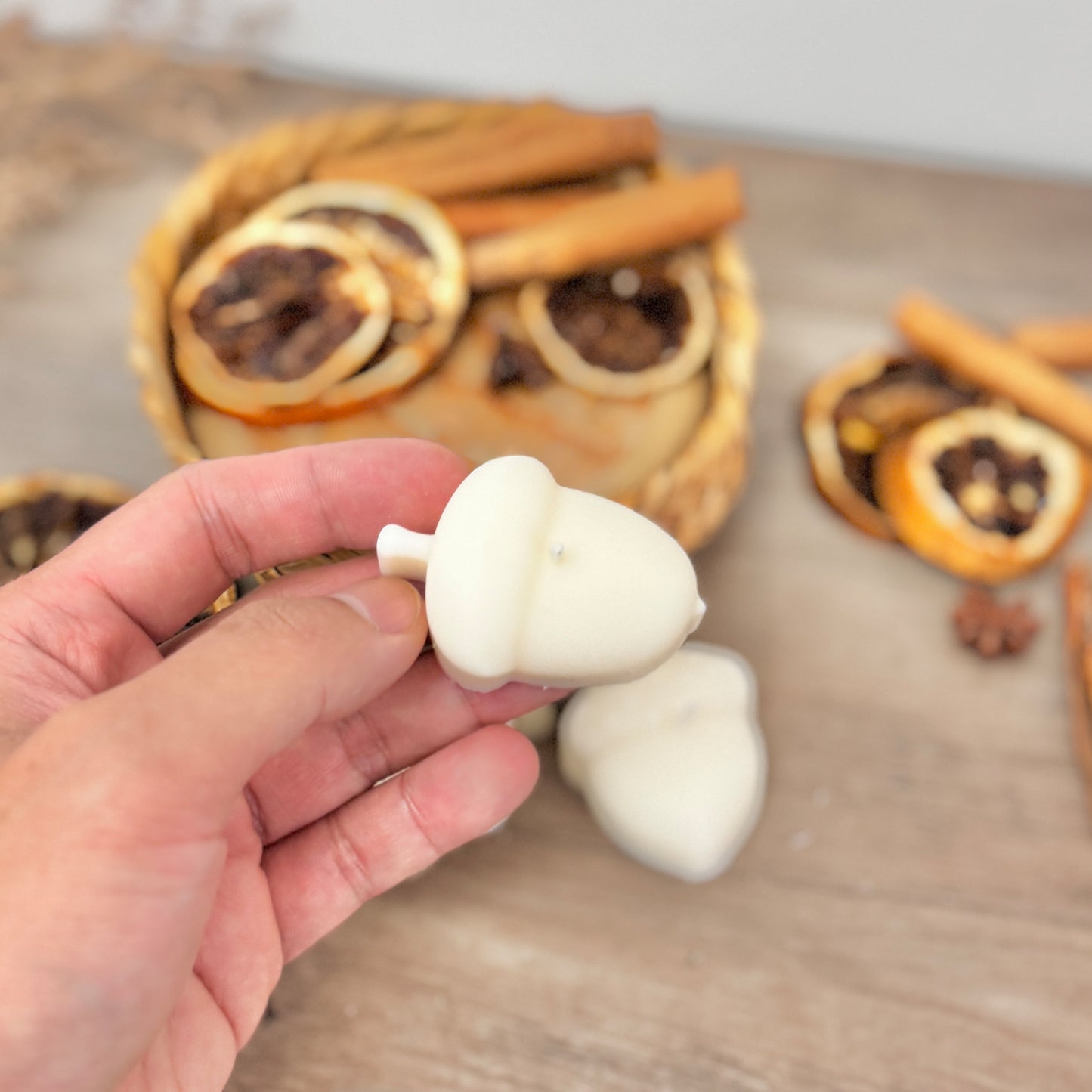 White Acorn Tea Light Candle Set of 3 - White Autumn Acorn Tealight - Autumn Candles