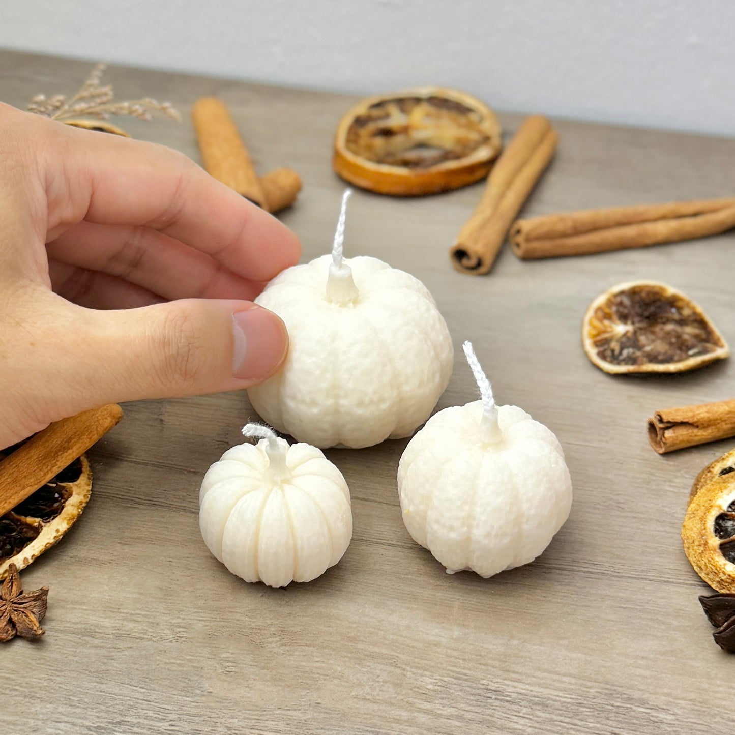 White Pumpkin Candles Set of 3 - Autumn Decor - Autumn Wedding Candles