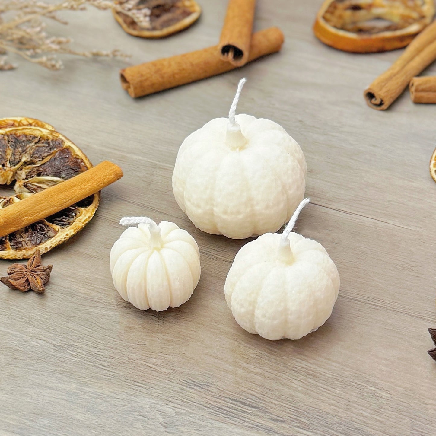 White Pumpkin Candles Set of 3 - Autumn Decor - Autumn Wedding Candles