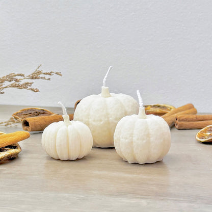 White Pumpkin Candles Set of 3 - Autumn Decor - Autumn Wedding Candles