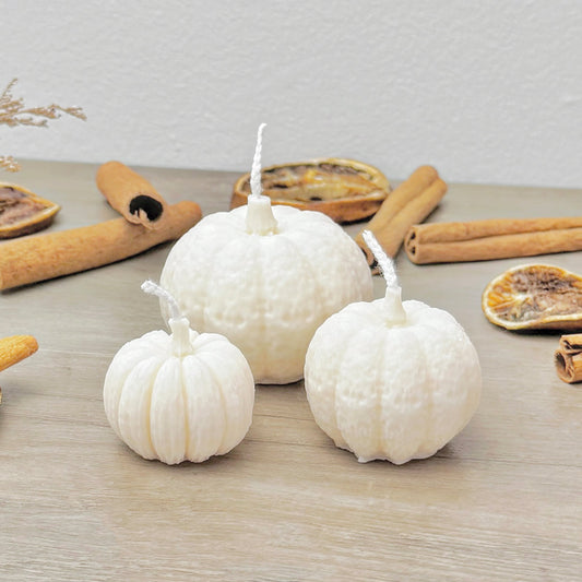 White Pumpkin Candles Set of 3 - Autumn Decor - Autumn Wedding Candles