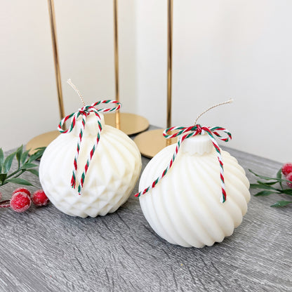 White Christmas Bauble Candle - White Christmas Decoration - Festive Candles