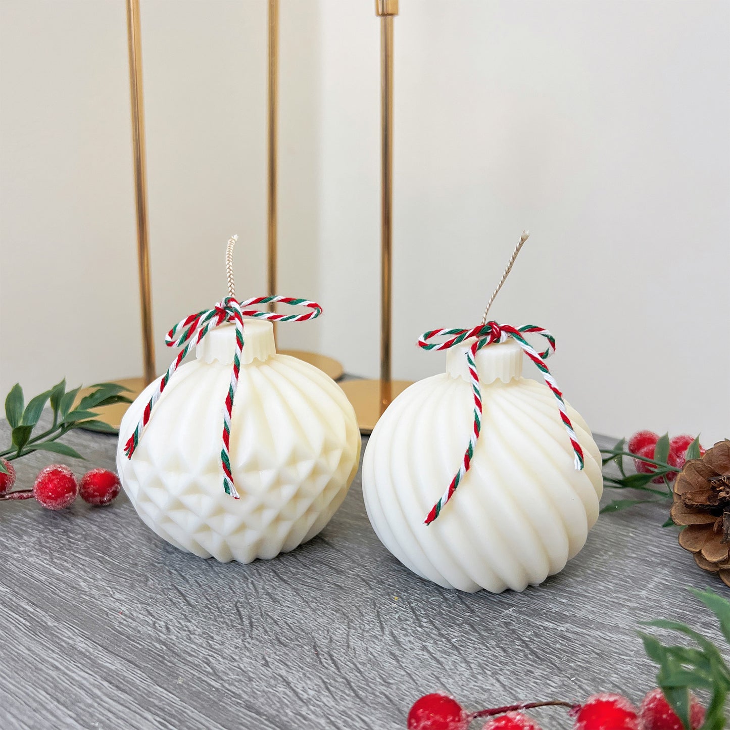 White Christmas Bauble Candle - White Christmas Decoration - Festive Candles