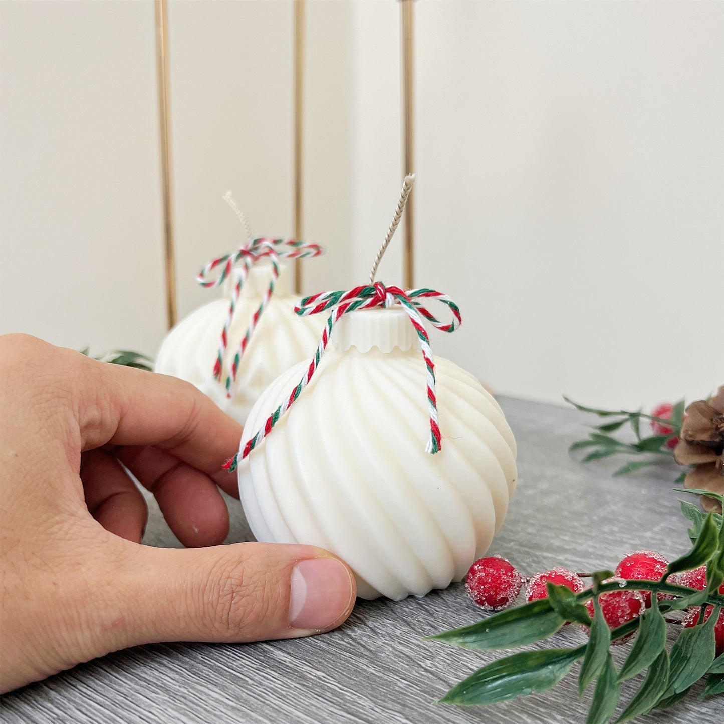 White Christmas Bauble Candle - White Christmas Decoration - Festive Candles