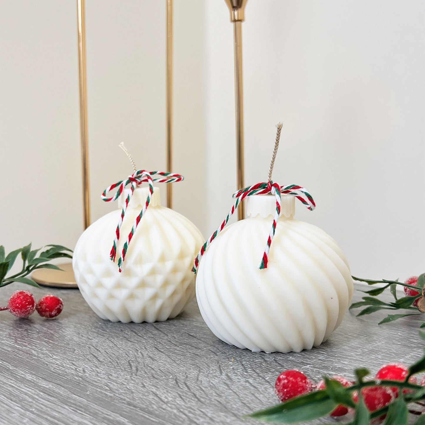 White Christmas Bauble Candle - White Christmas Decoration - Festive Candles