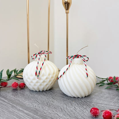 White Christmas Bauble Candle - White Christmas Decoration - Festive Candles