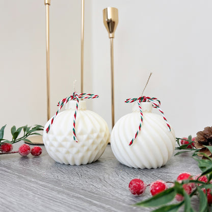 White Christmas Bauble Candle - White Christmas Decoration - Festive Candles