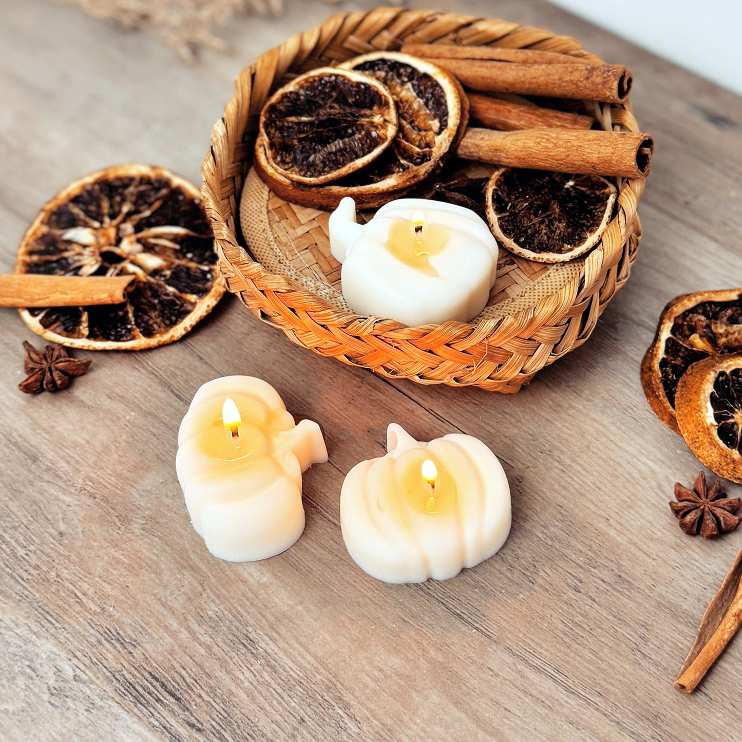 White Pumpkin Tea Light Candle Set - Spice Pumpkin Candles - Autumn Candle