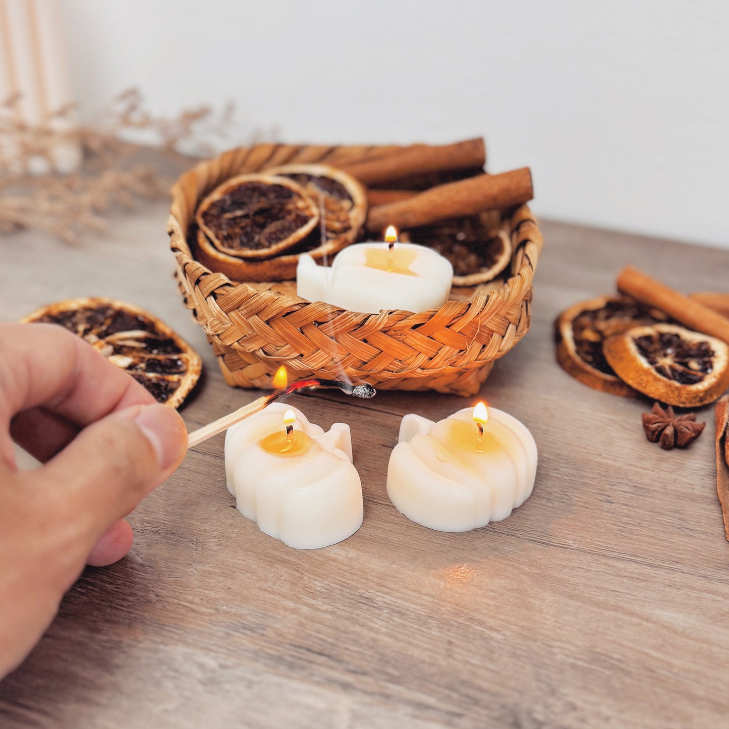 White Pumpkin Tea Light Candle Set - Spice Pumpkin Candles - Autumn Candle