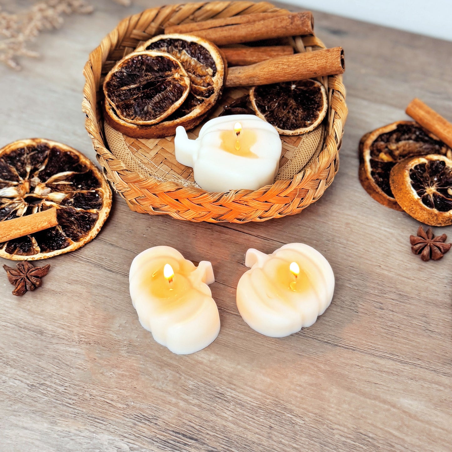 White Pumpkin Tea Light Candle Set - Spice Pumpkin Candles - Autumn Candle