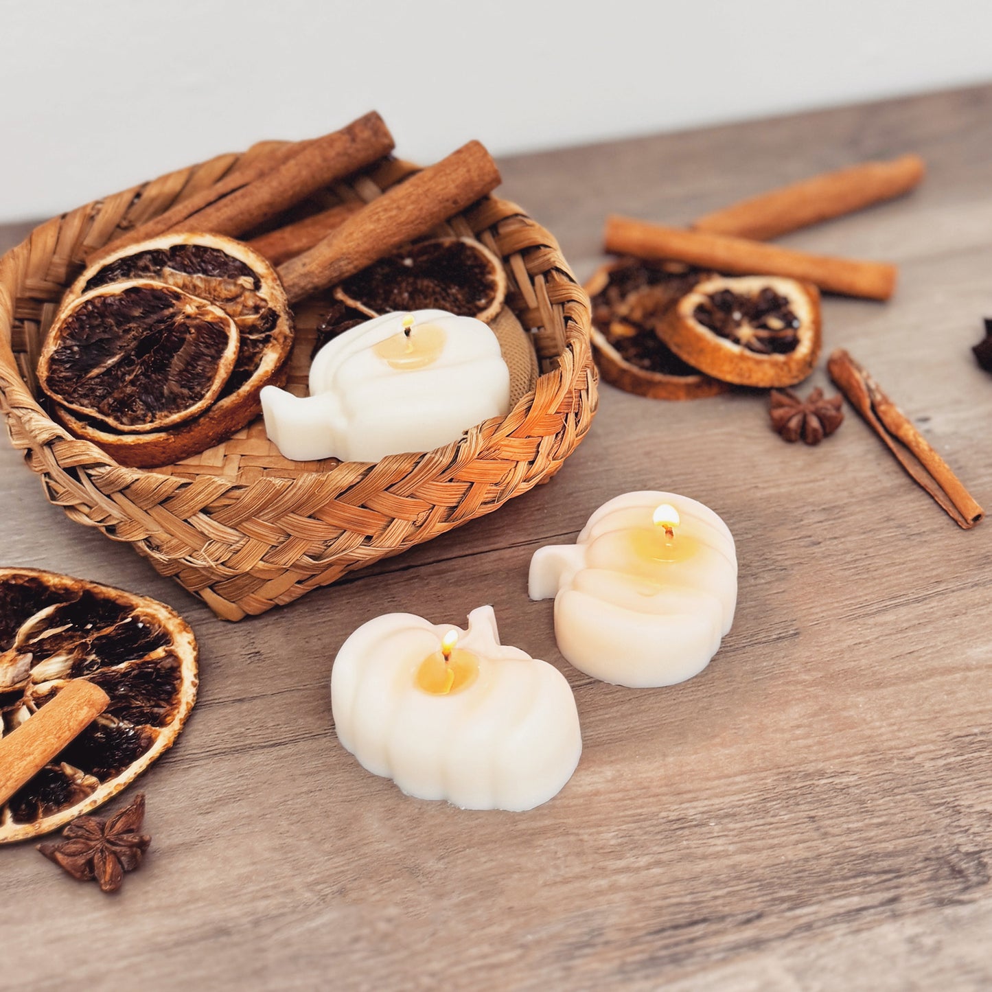 White Pumpkin Tea Light Candle Set - Spice Pumpkin Candles - Autumn Candle