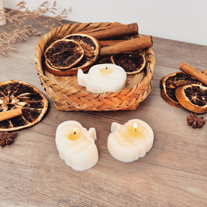 White Pumpkin Tea Light Candle Set - Spice Pumpkin Candles - Autumn Candle