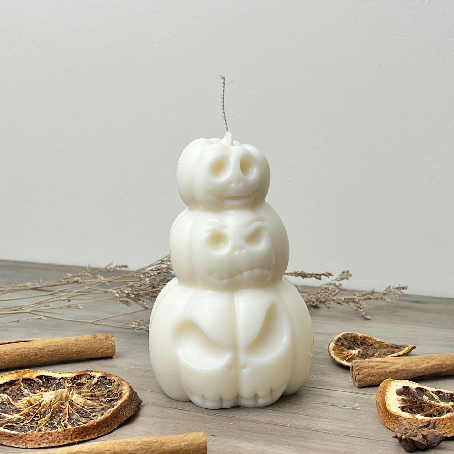 Stacked White Pumpkin Candle - White Jack-O-Lantern - White Halloween Decoration Candles