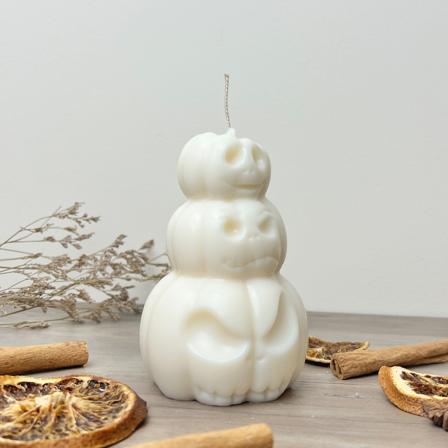 Stacked White Pumpkin Candle - White Jack-O-Lantern - White Halloween Decoration Candles