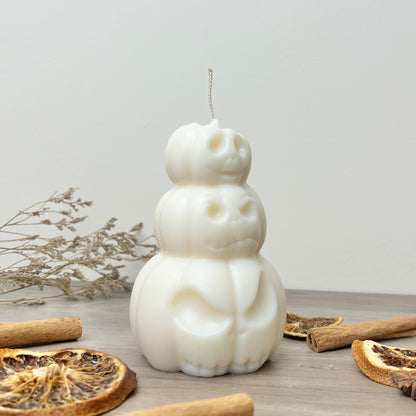 Stacked White Pumpkin Candle - White Jack-O-Lantern - White Halloween Decoration Candles