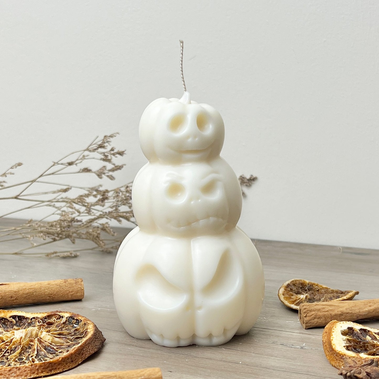 Stacked White Pumpkin Candle - White Jack-O-Lantern - White Halloween Decoration Candles